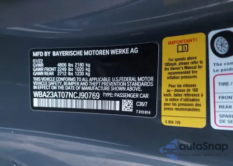 2022 BMW 430I z USA, uszkodzony, nr VIN WBA23AT07NCJ90769